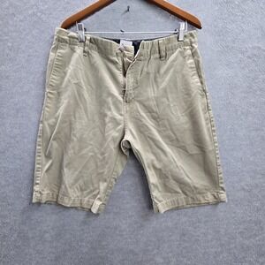 Volcom Men Shorts 33 Khaki Chino Twill Corpo Class Button Zipper 9" Inseam Logo